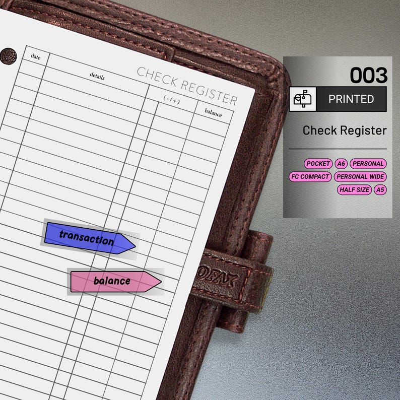 Check Register Store PRINTED 003: Check Register CHOOSE SIZE - Etsy