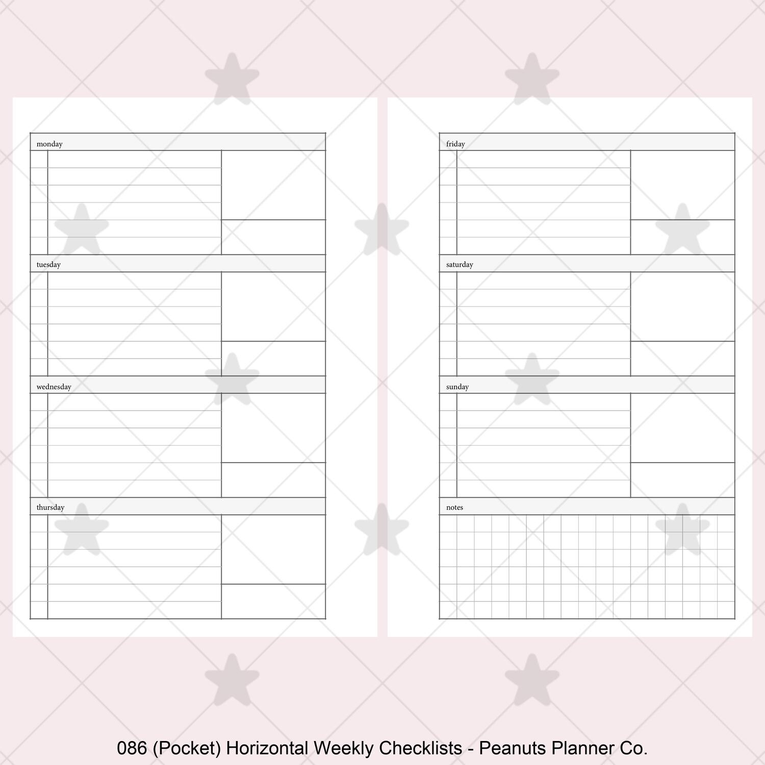 PRINTED 086: Horizontal Weekly Checklist Wo2p CHOOSE SIZE - Etsy