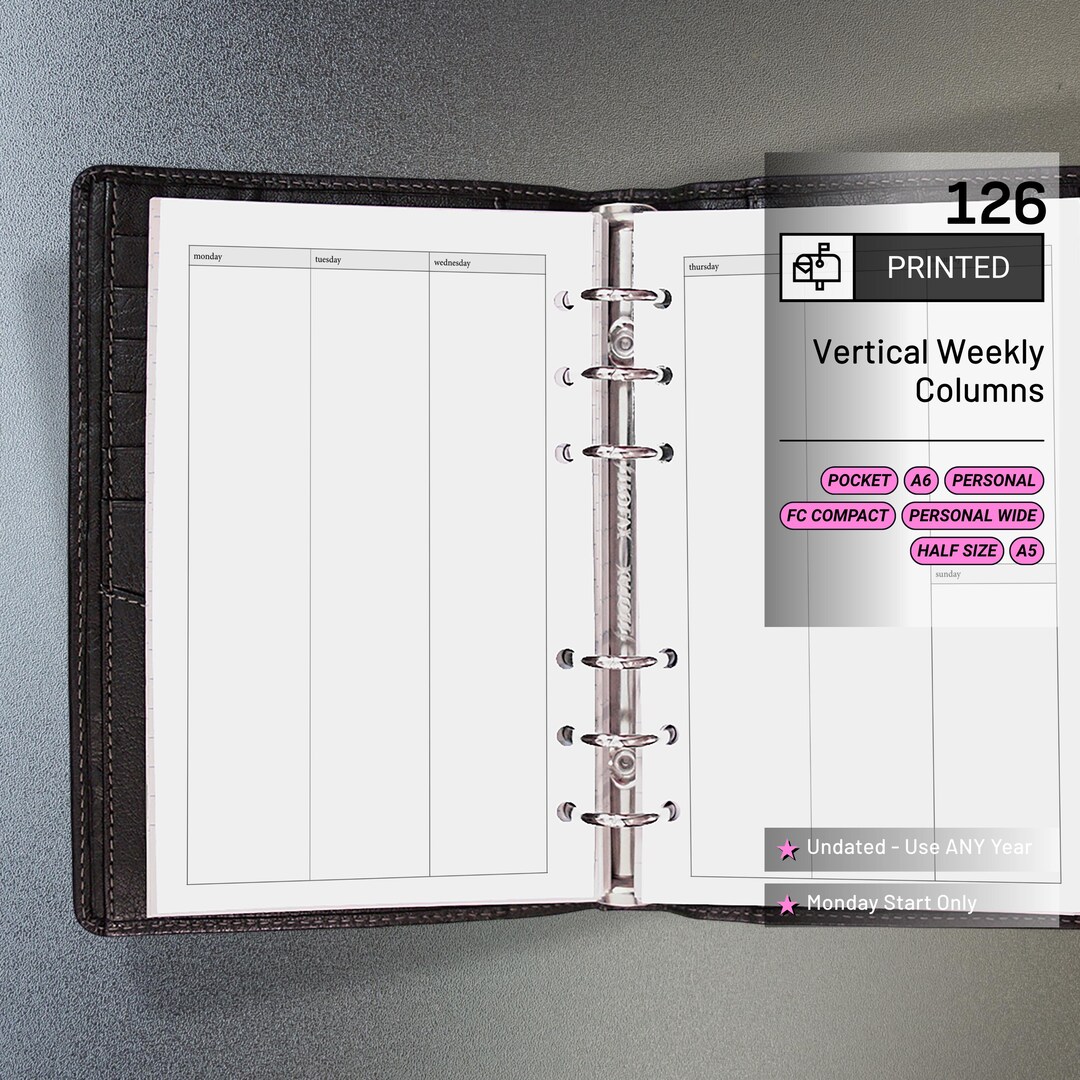 PRINTED 126: Vertical Weekly Columns Wo2p CHOOSE SIZE - Etsy Canada