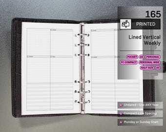 PRINTED 165: Lightly Lined Vertical Weekly Wo2P w/ Tasks & Notes CHOOSE SIZE