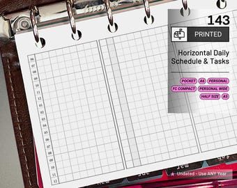 PRINTED 143: Horizontal Daily Timed Schedule w/ Tasks and Notes Column Do1P CHOOSE SIZE
