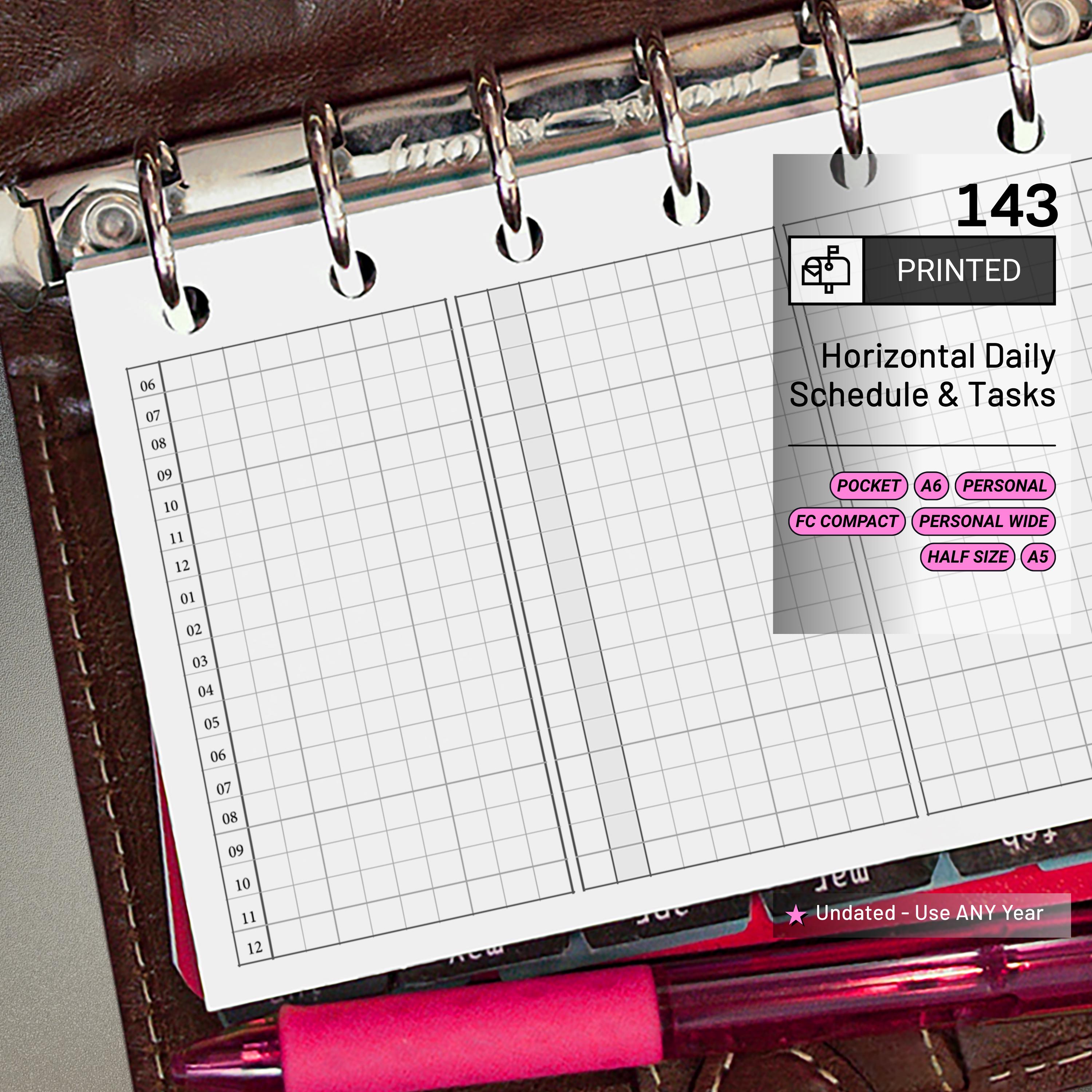 PRINTED 143: Horizontal Daily Timed Schedule W/ Tasks and Notes Column ...