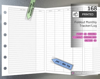 PRINTED 168: Foldout Monthly Tracker Habit Log CHOOSE SIZE