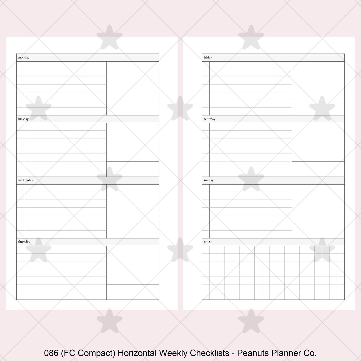 PRINTED 086: Horizontal Weekly Checklist Wo2p CHOOSE SIZE - Etsy