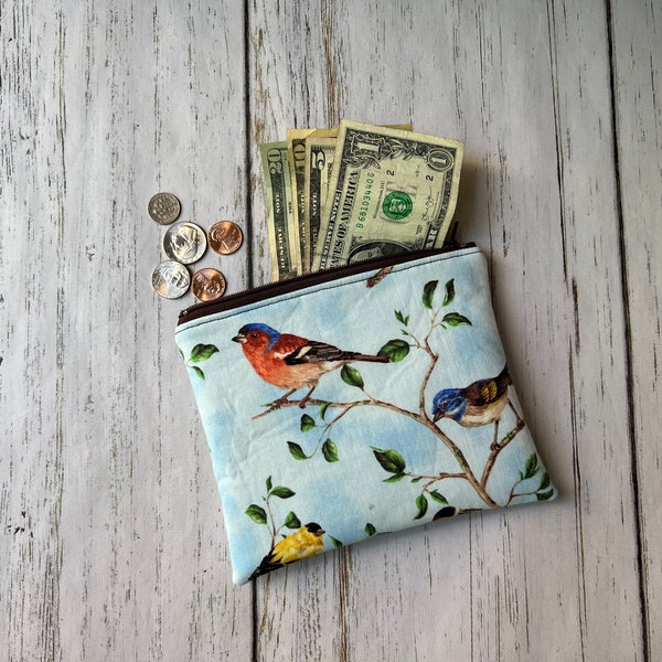 Birds Zipper Pouch, Coin Change Purse, Ornithology Gift, Bird Gift for Friend