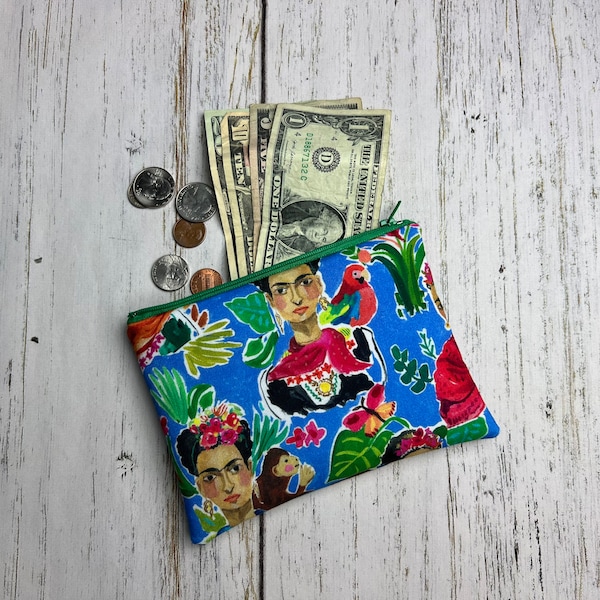 Frida Kahlo Watercolor Zipper Pouch, Coin Change Purse, Artist Gift