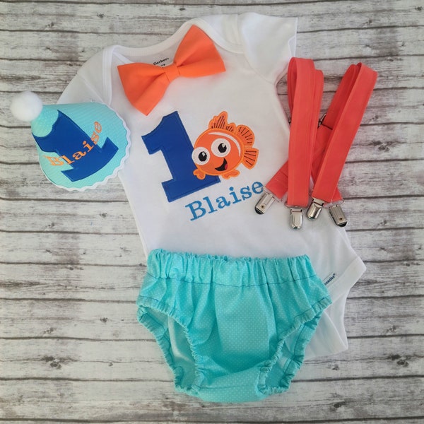 Fish Cake Smash outfit, Boy Cake Smash outfit, First Birthday outfit,Birthday photos Outfit, Fishing Party,Boy Birthday party,Diaper Cover