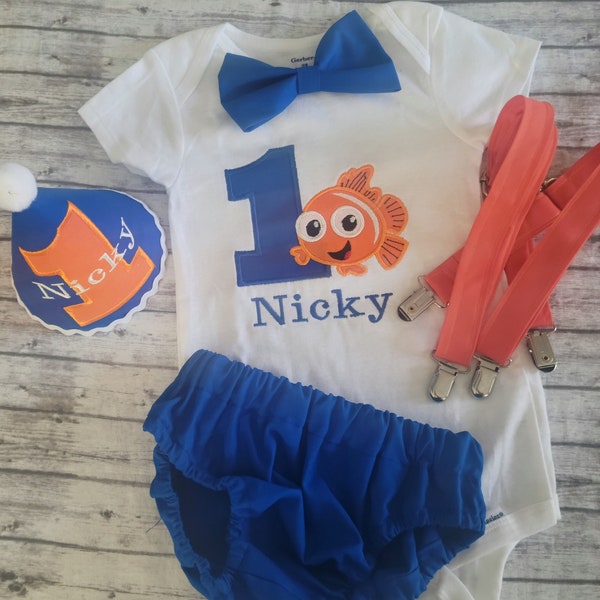 Fish Cake Smash outfit, Boy Cake Smash outfit, First Birthday outfit,Birthday photos Outfit, Fishing Party,Boy Birthday party,Diaper Cover