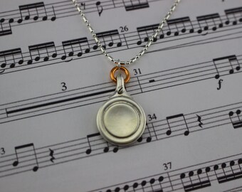 Flute Musical Key Pendant Vintage Instrument Necklace Band Music note. jewelry Silver on Brass. Hand cut, filed, sanded, polished by me
