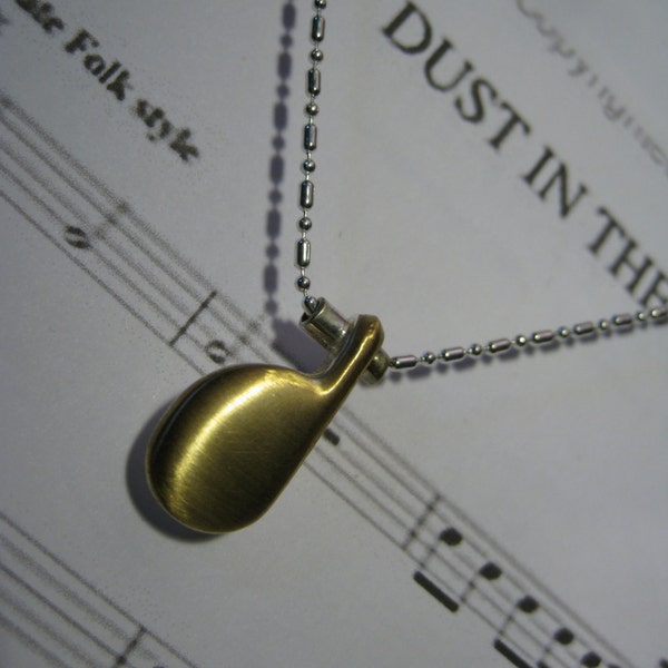 Flute Musical Key Pendant Vintage Instrument Necklace Band Music note. Silver on Brass. Hand cut, filed, sanded, polished by me