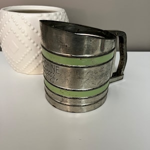 Vintage Green Striped Metal Sift-Chine Flour Sifter - Dual Screen Filter - Made In USA