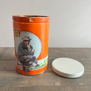 Vintage Jerky Treats Norman Rockwell Saturday Evening Post 1924 Collectible Tin man and dog &quot;Pals&quot;