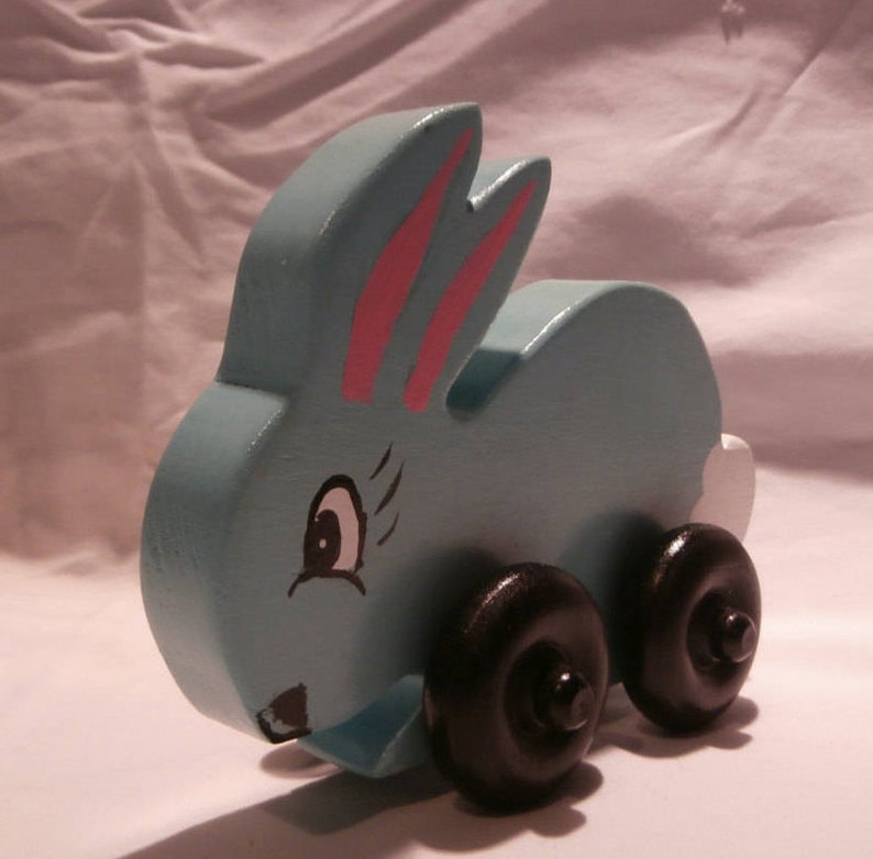 Rabbit on Wheels, Wooden Toy, Push Pull, Wood, Animal, Rolls on Floor