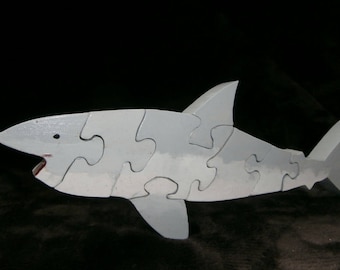 Great White  Shark jigsaw puzzle, shark, wood shark puzzle, wooden fish puzzle , real as life shark jigsaw puzzle
