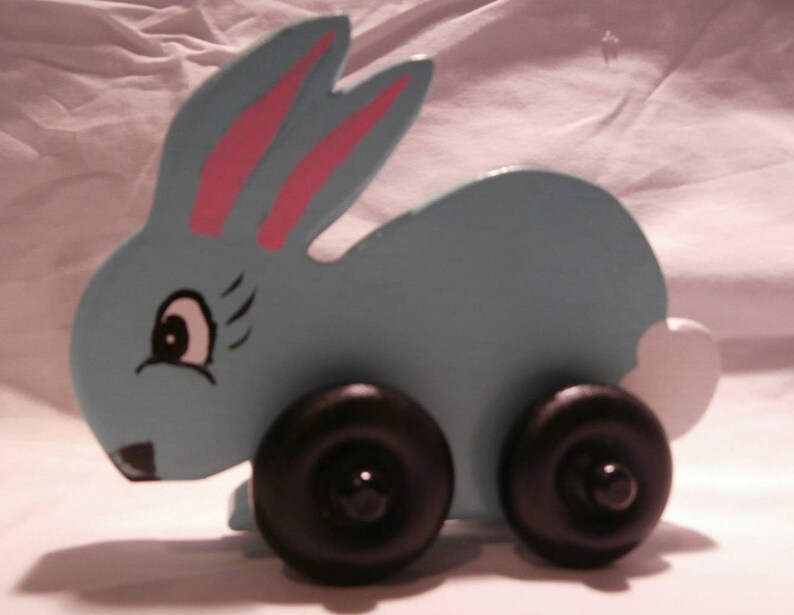 Rabbit on Wheels, Wooden Toy, Push Pull, Wood, Animal, Rolls on Floor