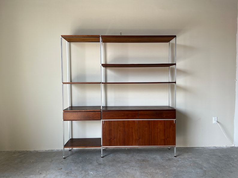 1960's George Nelson Walnut and Aluminum Shelving Wall Unit image 1