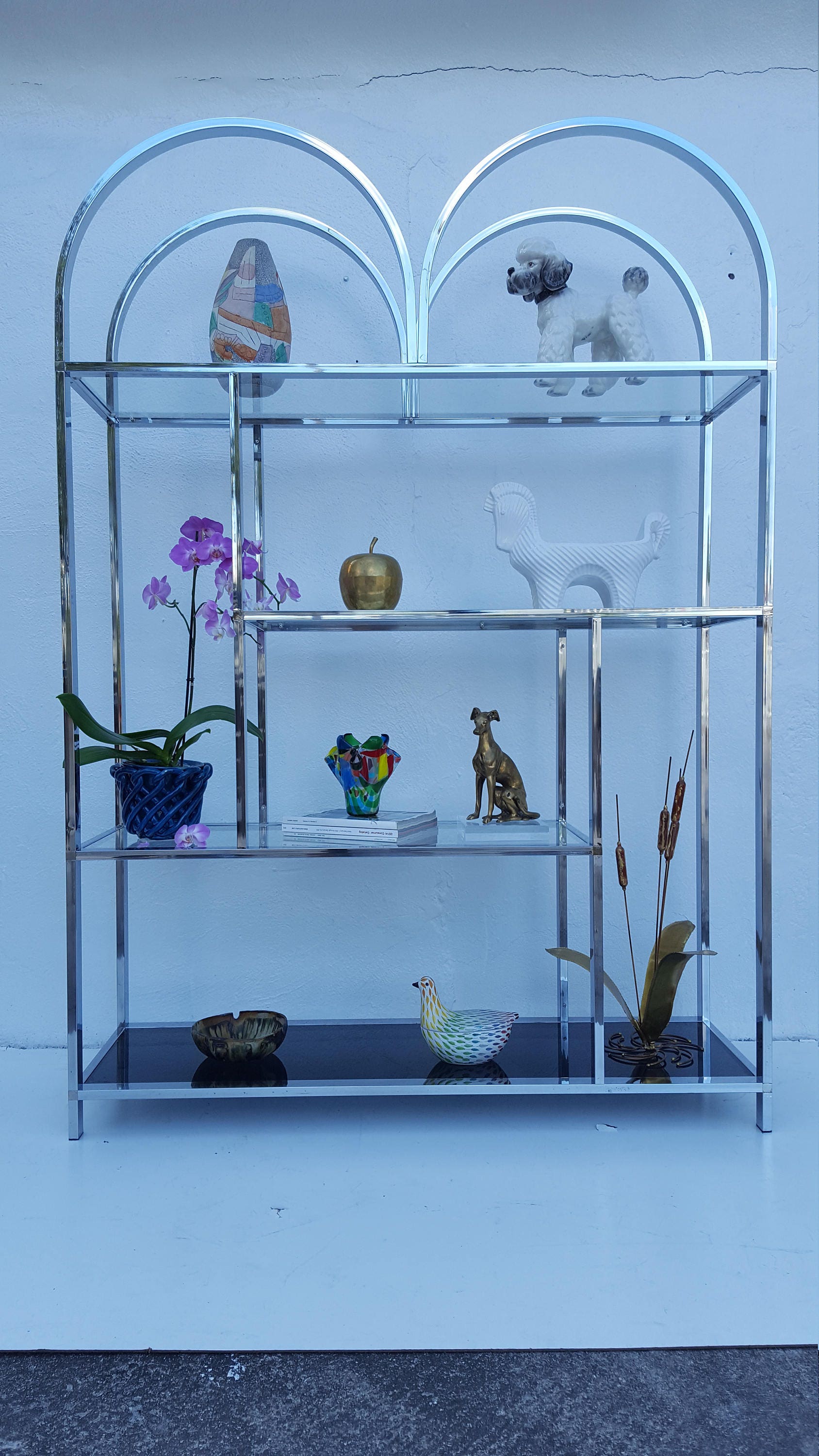 Milo Baughman Style Chrome And Glass Shelf Etagere Etsy