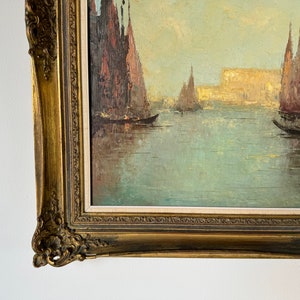 Franz Ambrasath Germany, B. 1907 View in Venice With Gondolas Oil on Canvas Painting, Framed image 3