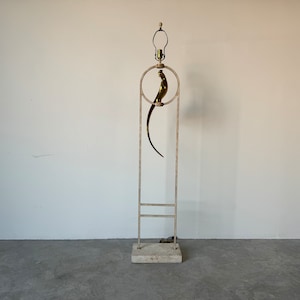 Vintage Solid Brass  Bird Wrought Iron & Coral Stone  Base Floor Lamp