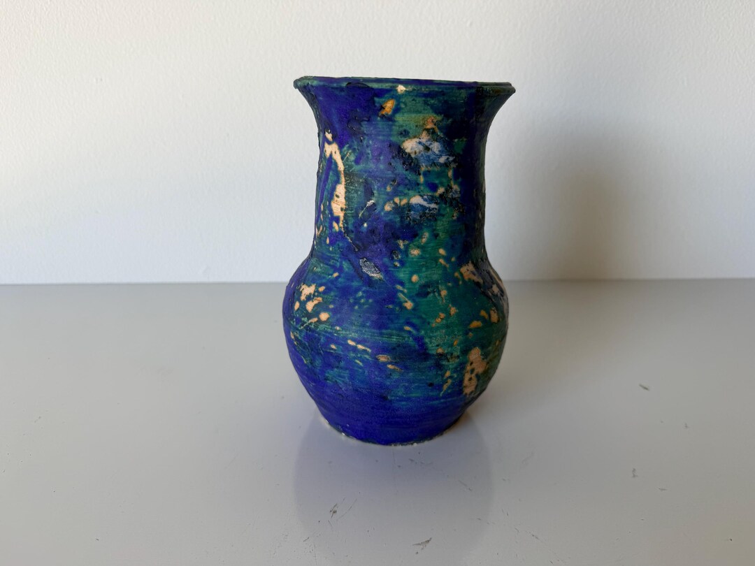 Vintage 1980s Studio Pottery Blue & Green Drip Glaze Vase - Etsy