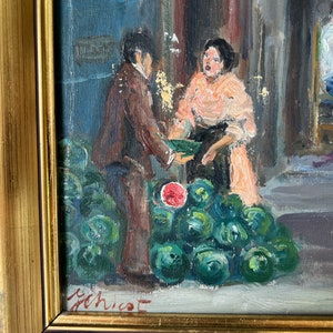 60's Vintage Yenica C. Urban Street Market Scene Impressionist Oil on Canvas Painting, Framed image 9