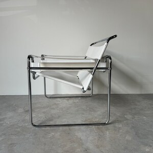 Vintage Marcel Breuer Wassily Style Chrome White Leather Sling Lounge Chair image 2