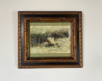 70's Vintage Bucket - Landscape Watercolor Painting, Framed