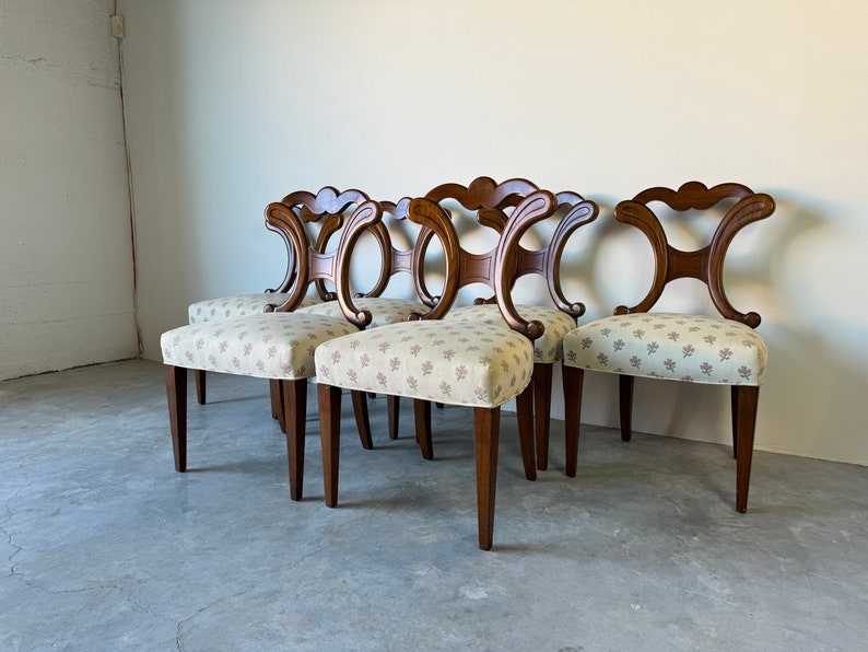 70's Hollywood Regency Biedermeier style Walnut Dining Chairs Set Of 6 image 2