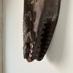 Vintage African Tribal Ceremonial Horn Head Crocodile Mask image 4