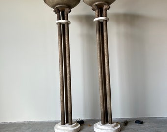 Vintage Neoclassical Style Triple Lion Heads Torchiere Floor Lamps - a Pair