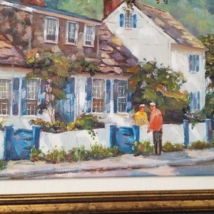 1970s Village Street Scene Oil Painting by Rogers, Framed. image 6