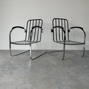 1930s Vintage Kem Weber Deco Chrome Springer Chairs a Pair zdjęcie 1