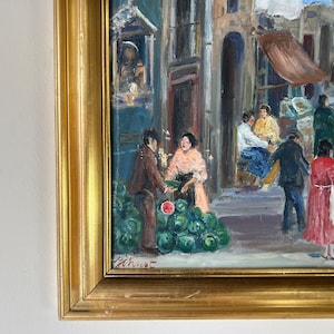 60's Vintage Yenica C. Urban Street Market Scene Impressionist Oil on Canvas Painting, Framed image 6