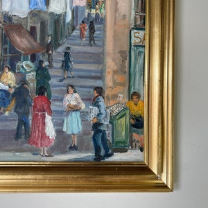 60's Vintage Yenica C. Urban Street Market Scene Impressionist Oil on Canvas Painting, Framed image 8