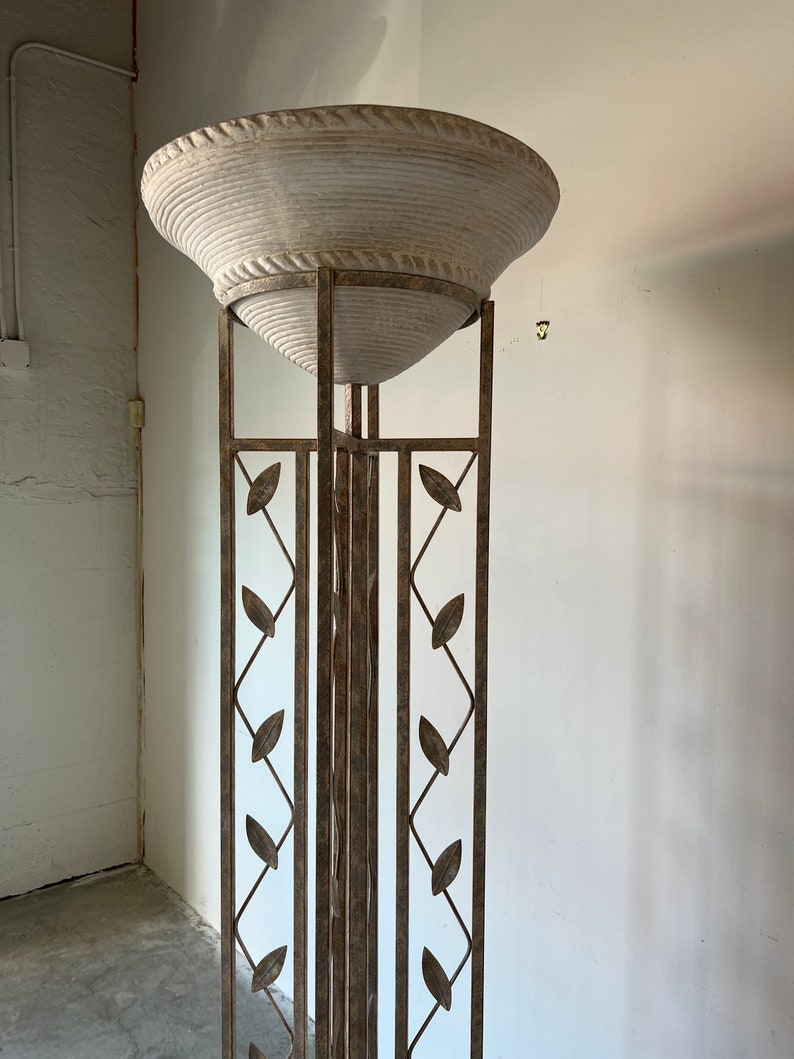 1980's Postmodern Style Sculptural Metal and Plaster Torchiere Floor Lamp image 3