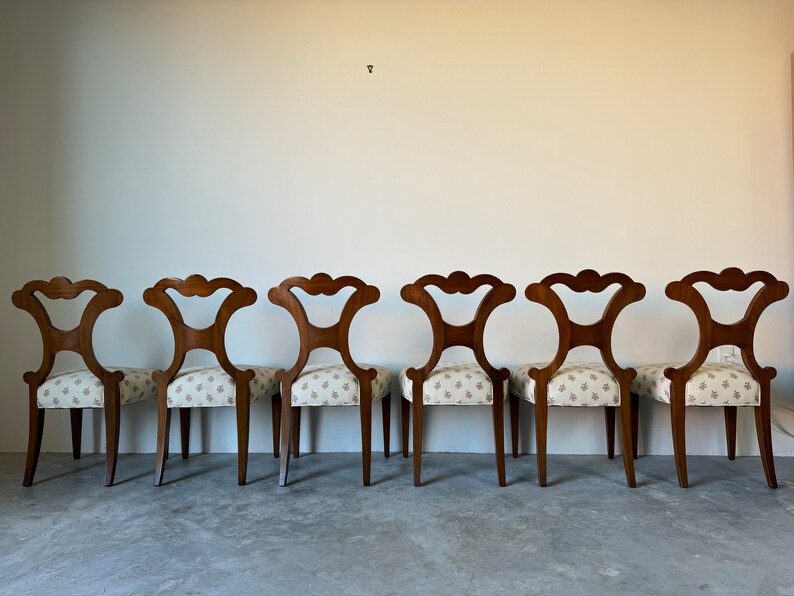 70's Hollywood Regency Biedermeier style Walnut Dining Chairs Set Of 6 image 6
