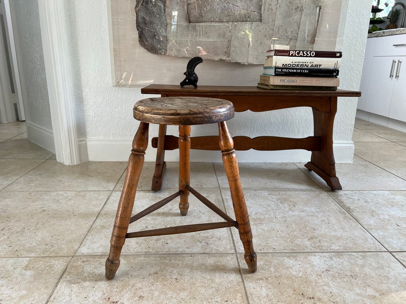 Vintage French Country Style Three Legged Stool image 2