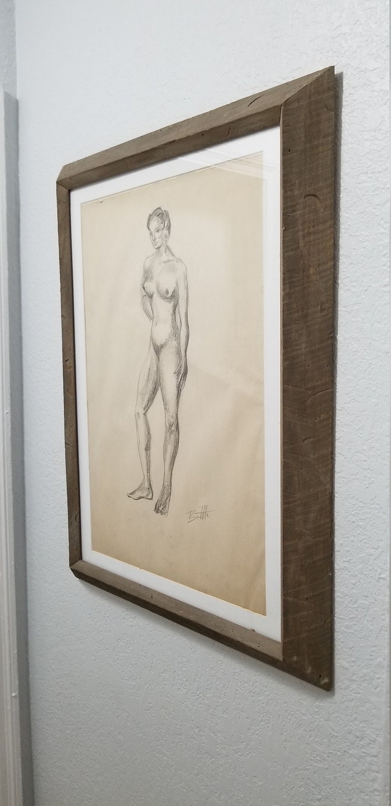 Vintage Abstract James Battle Standing Nude Woman Charcoal On Paper Drawing . image 4