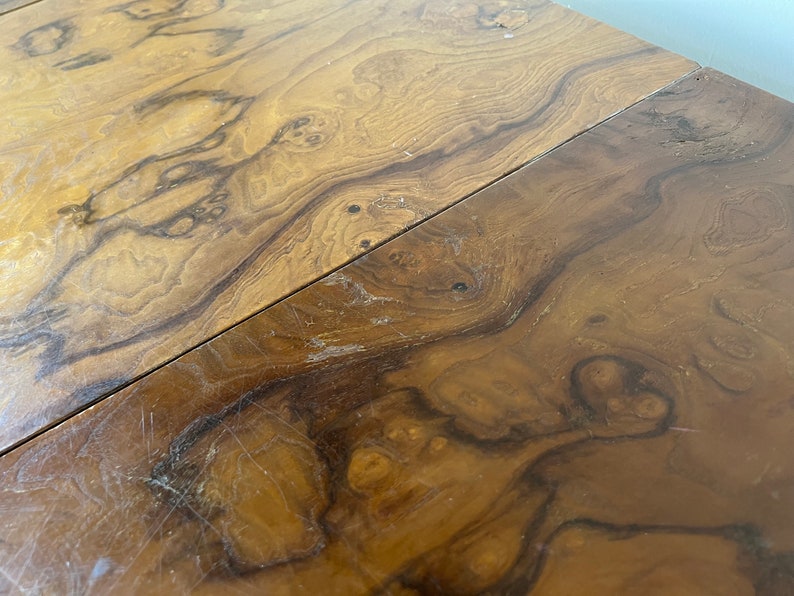 Mid-Century Modern Milo Baughman Parsons Style Burl Wood Dining Table image 10