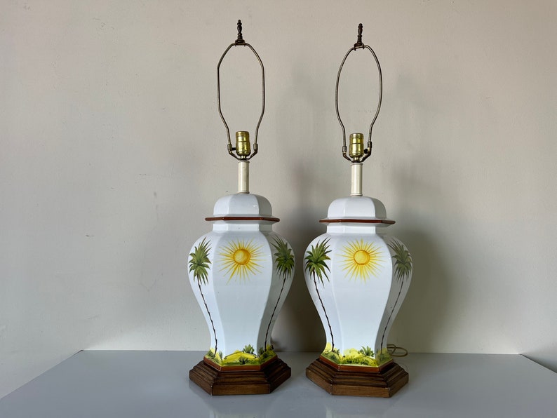 Palm Beach Hollywood Regency Ginger Jar Form Ceramic Table Lamps a Pair image 10