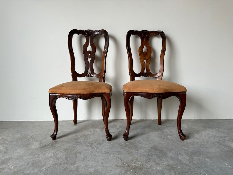 Vintage French Country Style Ribbon Back Dining Chairs A Pair image 1