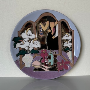 1980's Judy Miller "Calla Lily Vanity Romance Scene "  Art Pottery Plate