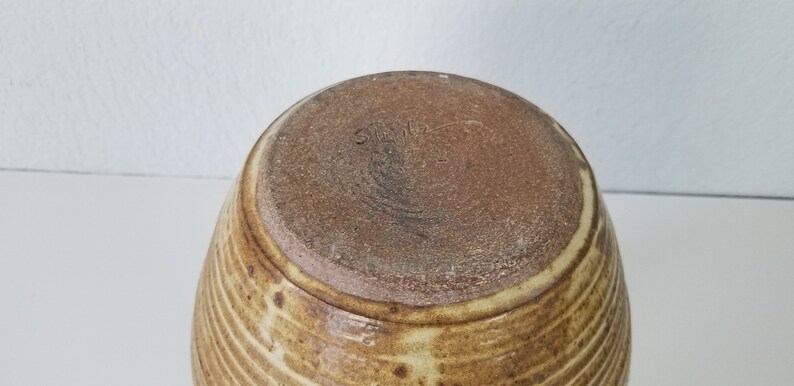 1980s Mid Century Studio Art Pottery Drip Glaze Vase, Signed image 8