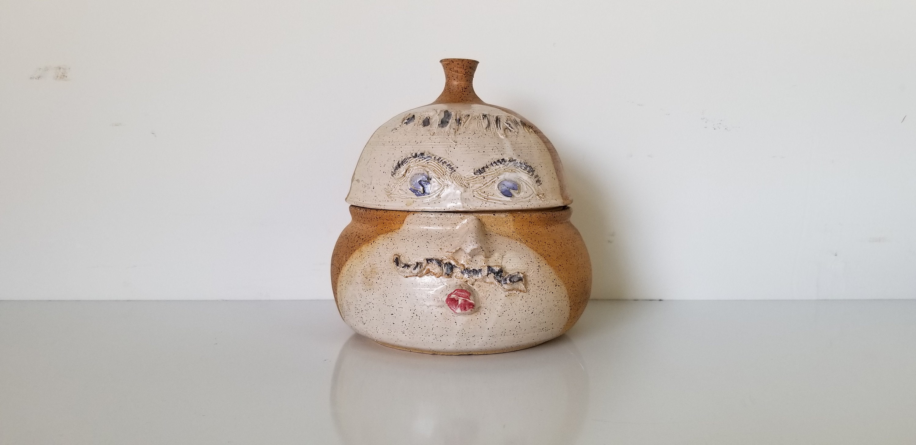 Mid-Century Art " Face Shape Studio Pottery Vase, Signed