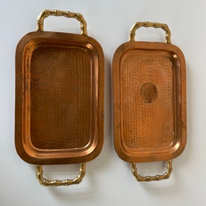 Vintage Hand Hammered Copper and Brass Handle Trays a Pair image 1