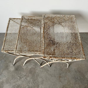 70's Mid-Century Salterini Style Wrought Iron Nesting Patio Side Tables Set Of 3 image 5