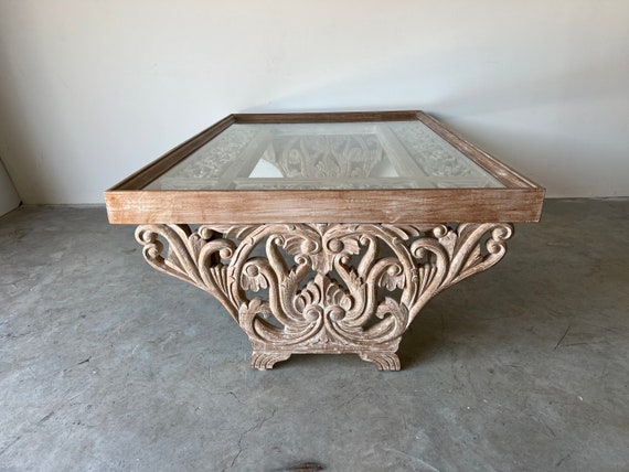 Hand carved wood coffee cheap table