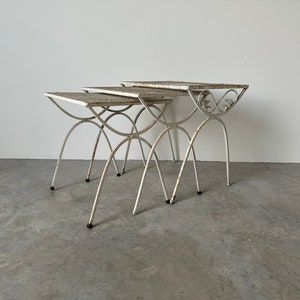 70's Mid-Century Salterini Style Wrought Iron Nesting Patio Side Tables Set Of 3 image 1