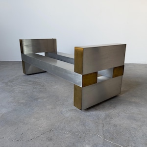 1970s Paul Mayen for Habitat Architectural Aluminum & Brass Rectangular Coffee Table Base