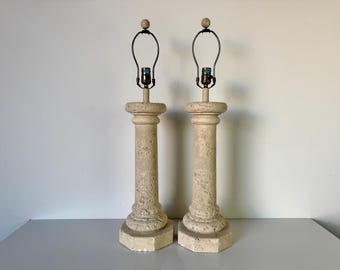 1980s Vintage  Faux-Coralstone Plaster Table Lamps - A Pair